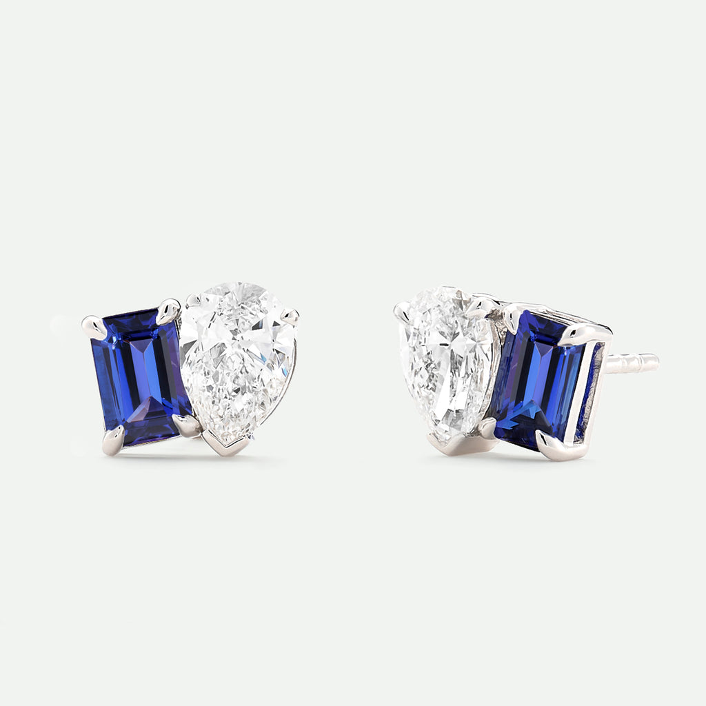 #Unity | 9ct White Gold 1.30ct tw. Lab Grown Diamond and Created Sapphire Toi et Moi Stud Earrings