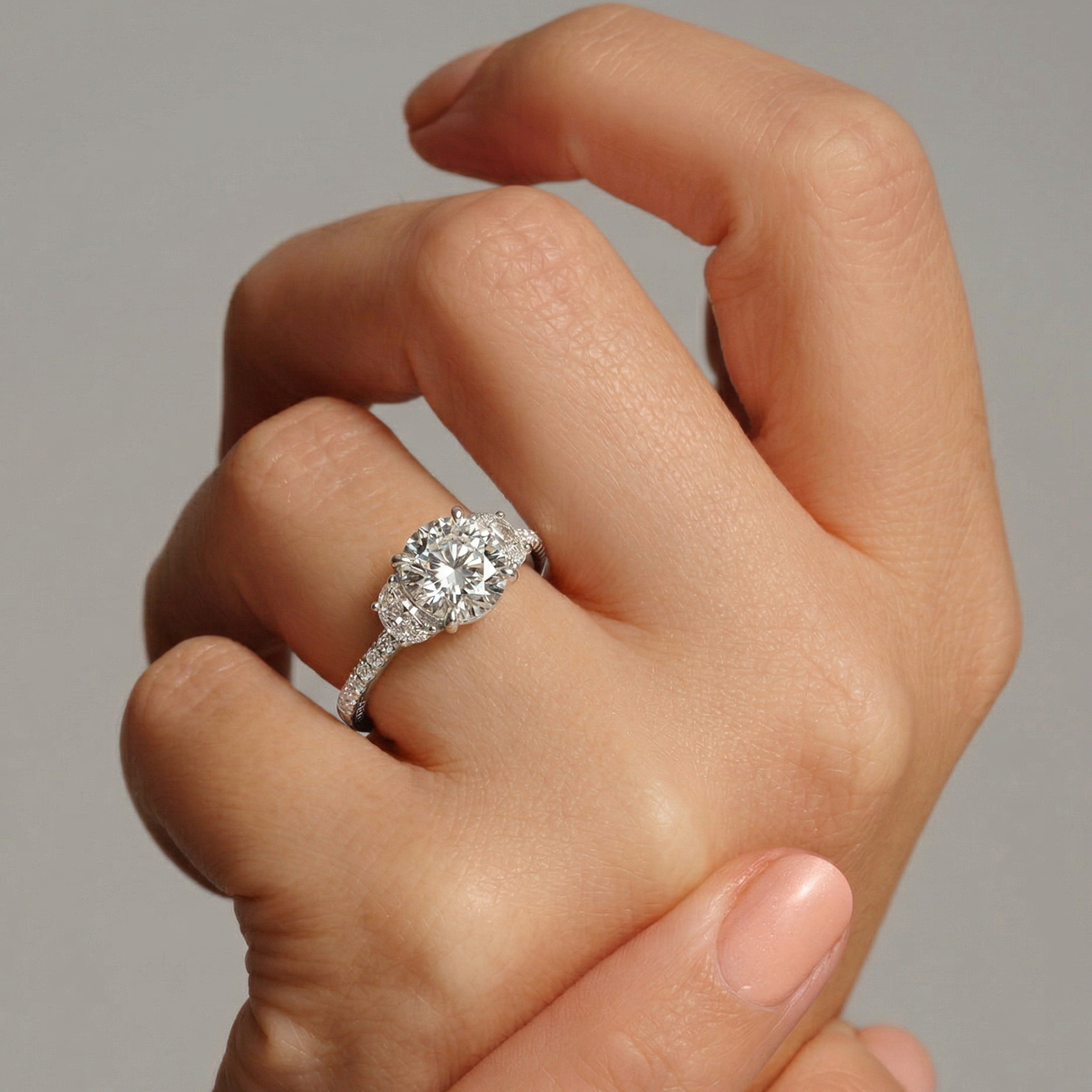 Allison | 18ct White Gold 2.69ct tw Round and Half Moon Lab Grown Diamond Trilogy Ring