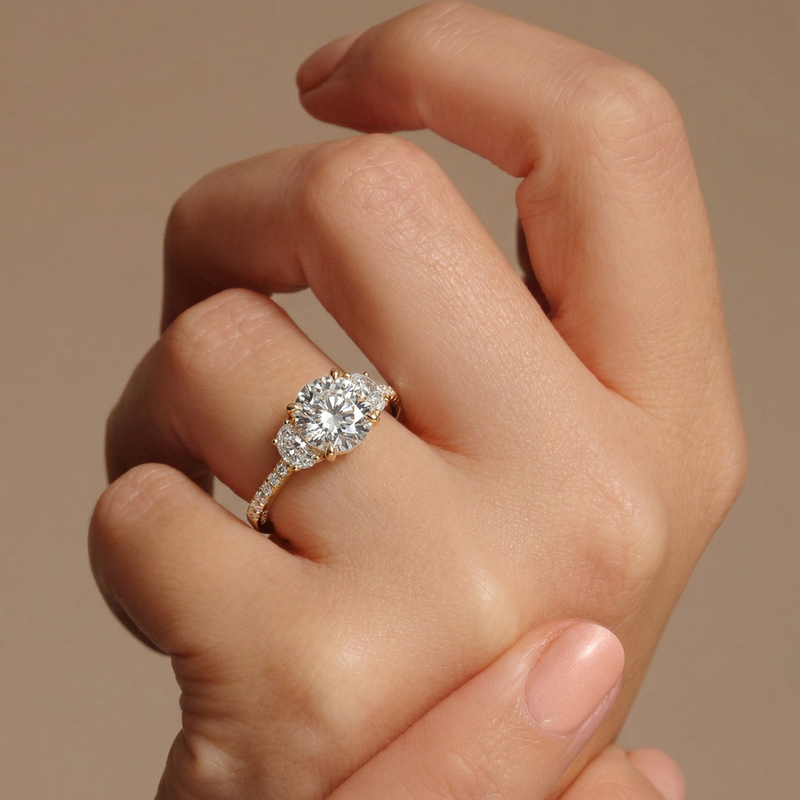 Allison | 18ct Yellow Gold 2.69ct tw Round and Half Moon Lab Grown Diamond Trilogy Ring
