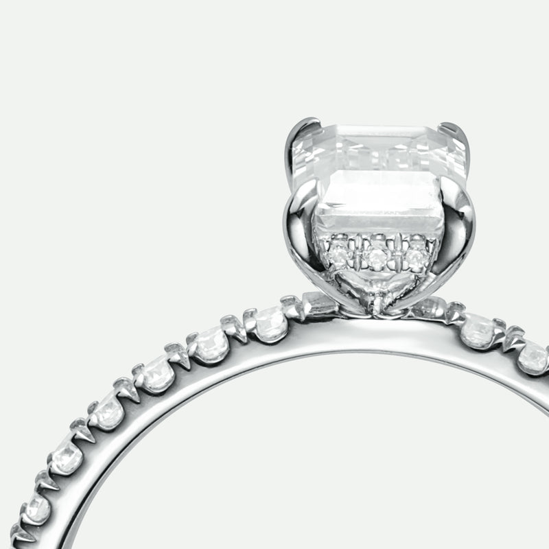 Blake | 18ct White Gold 1ct tw Emerald Cut Hidden Halo Lab Grown Diamond Ring