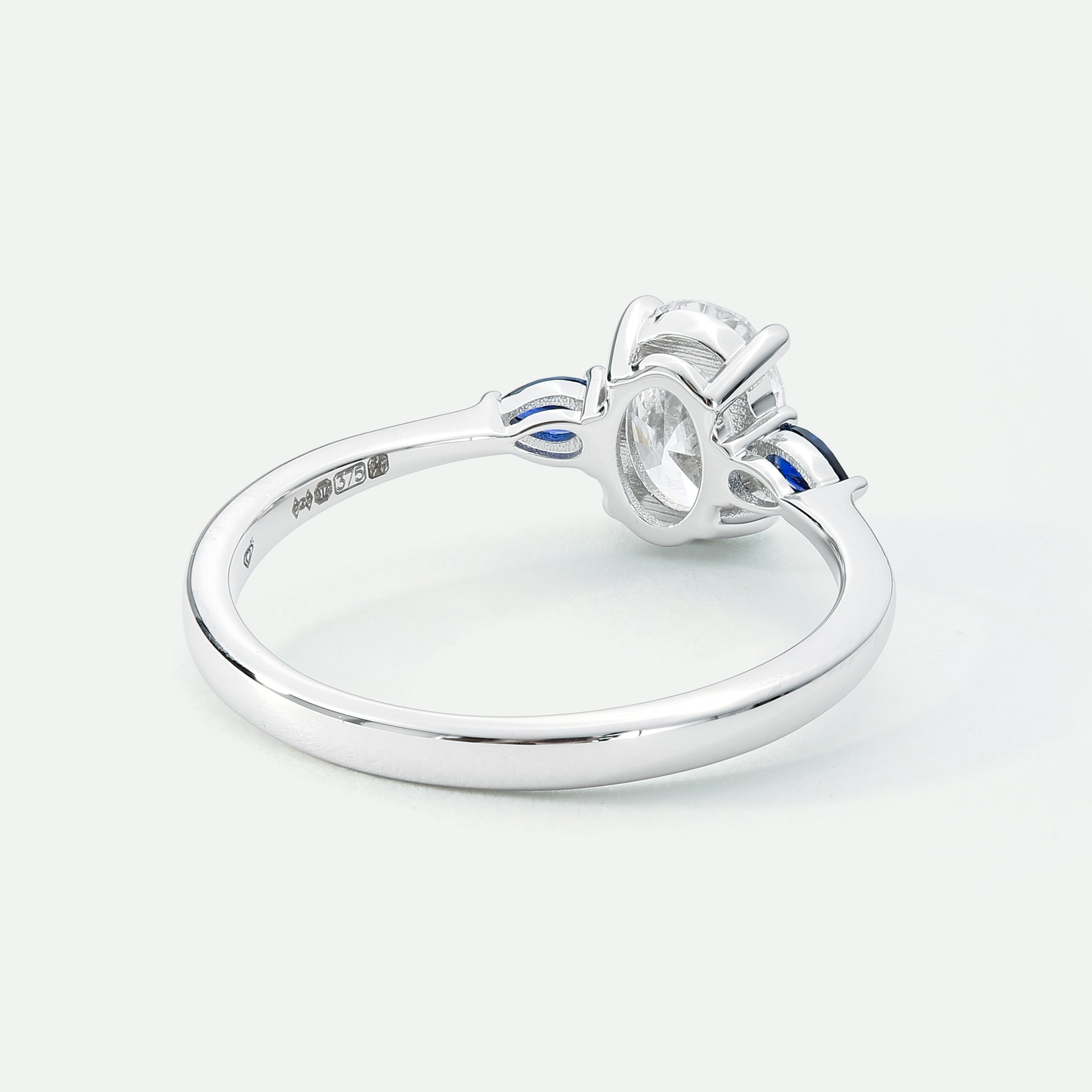 Rebecca | 9ct White Gold 0.75ct tw Oval Lab Grown Diamond and Created Sapphire Ring
