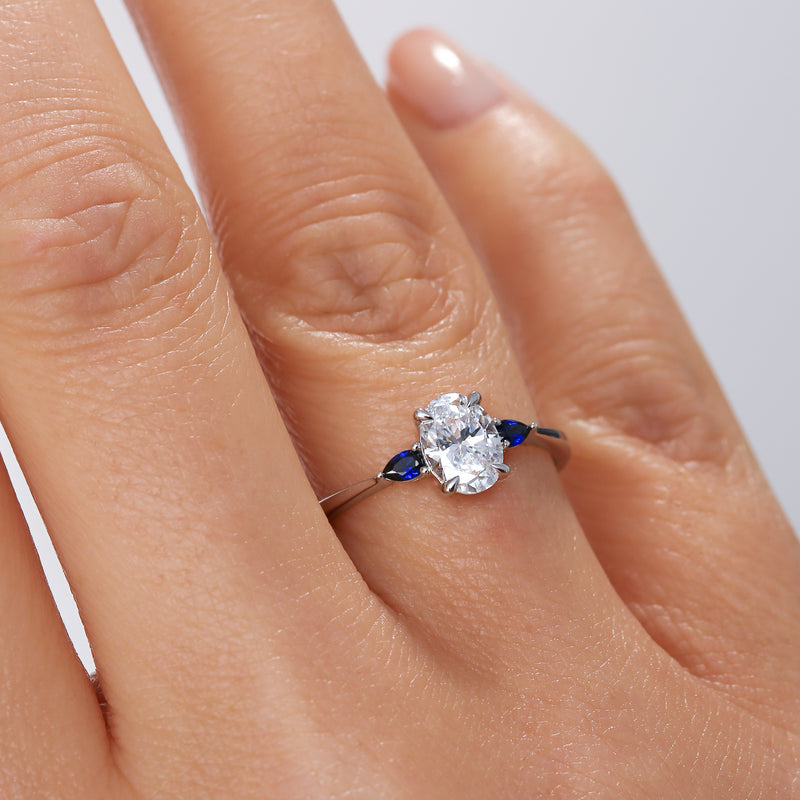 Rebecca | 9ct White Gold 0.75ct tw Oval Lab Grown Diamond and Created Sapphire Ring