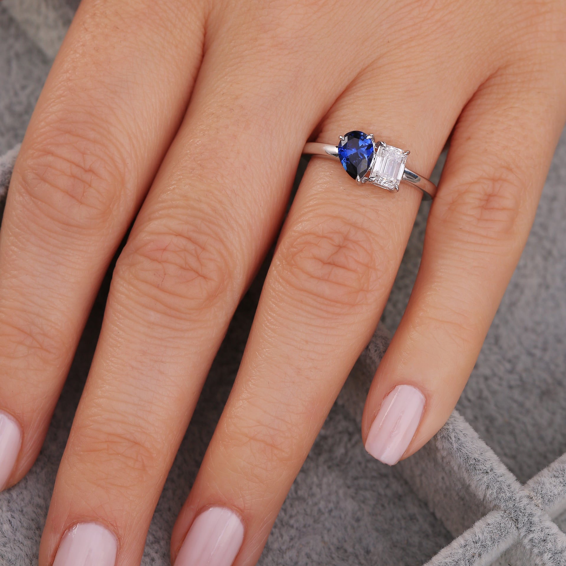 Harmony | 9ct White Gold 0.75ct tw Lab Grown Diamond and Created Sapphire Toi et Moi Ring