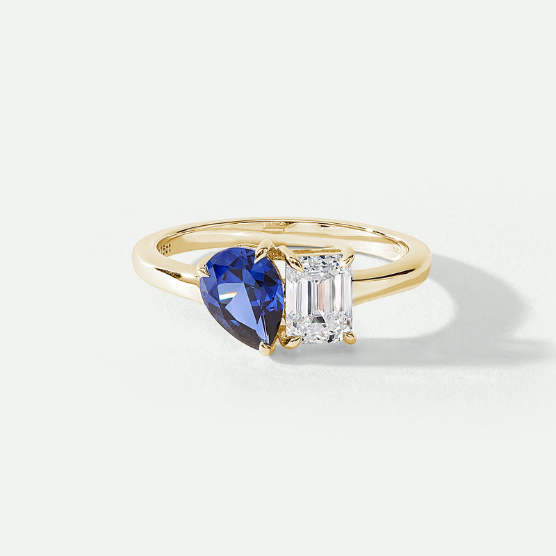 Harmony | 9ct Yellow Gold 0.75ct tw Lab Grown Diamond and Created Sapphire Toi et Moi Ring