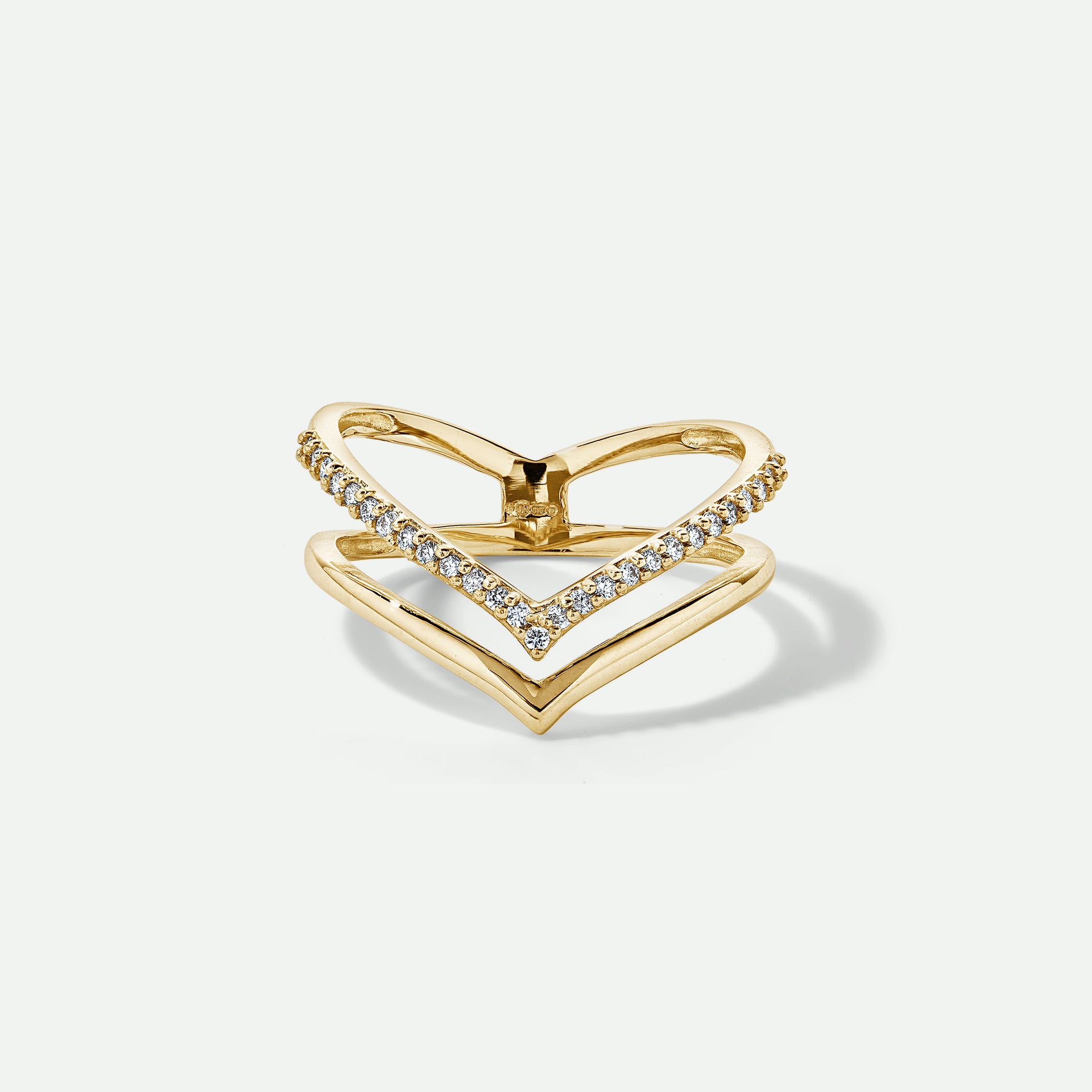 9ct Gold Diamond Double Wishbone Ring