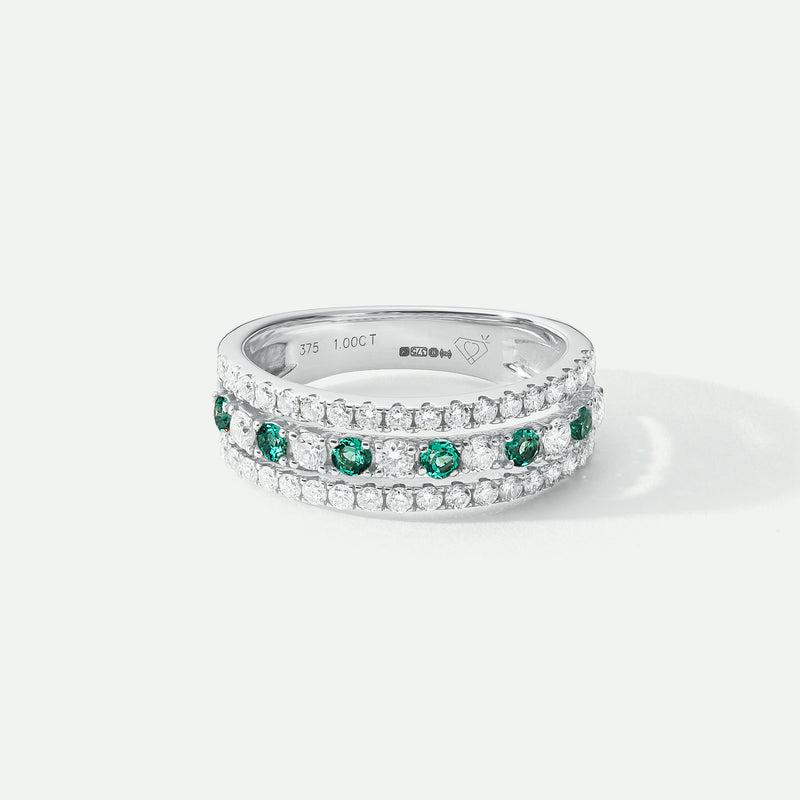 Colette | 9ct White Gold 0.74ct tw Lab Grown Diamond and Created Emerald Band Ring