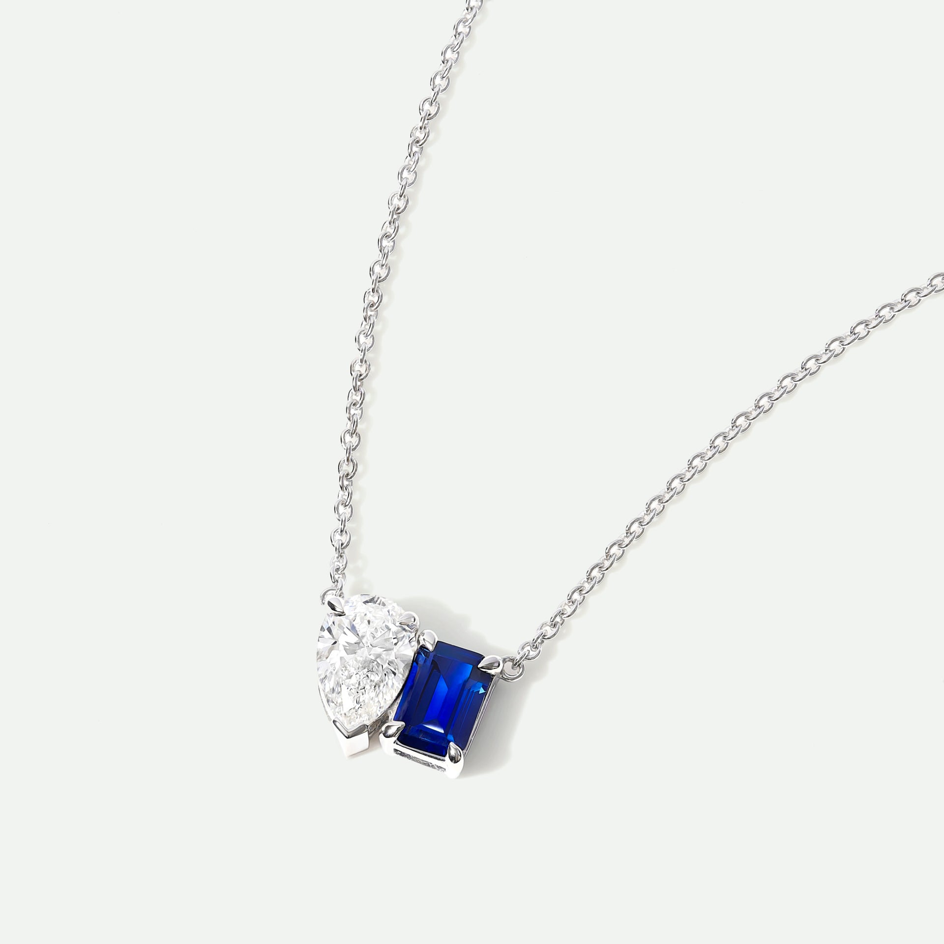 Elise | 9ct White Gold 0.75ct Lab Grown Diamond and Created Sapphire Toi et Moi Necklace