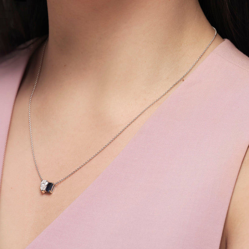 Elise | 9ct White Gold 0.75ct Lab Grown Diamond and Created Sapphire Toi et Moi Necklace