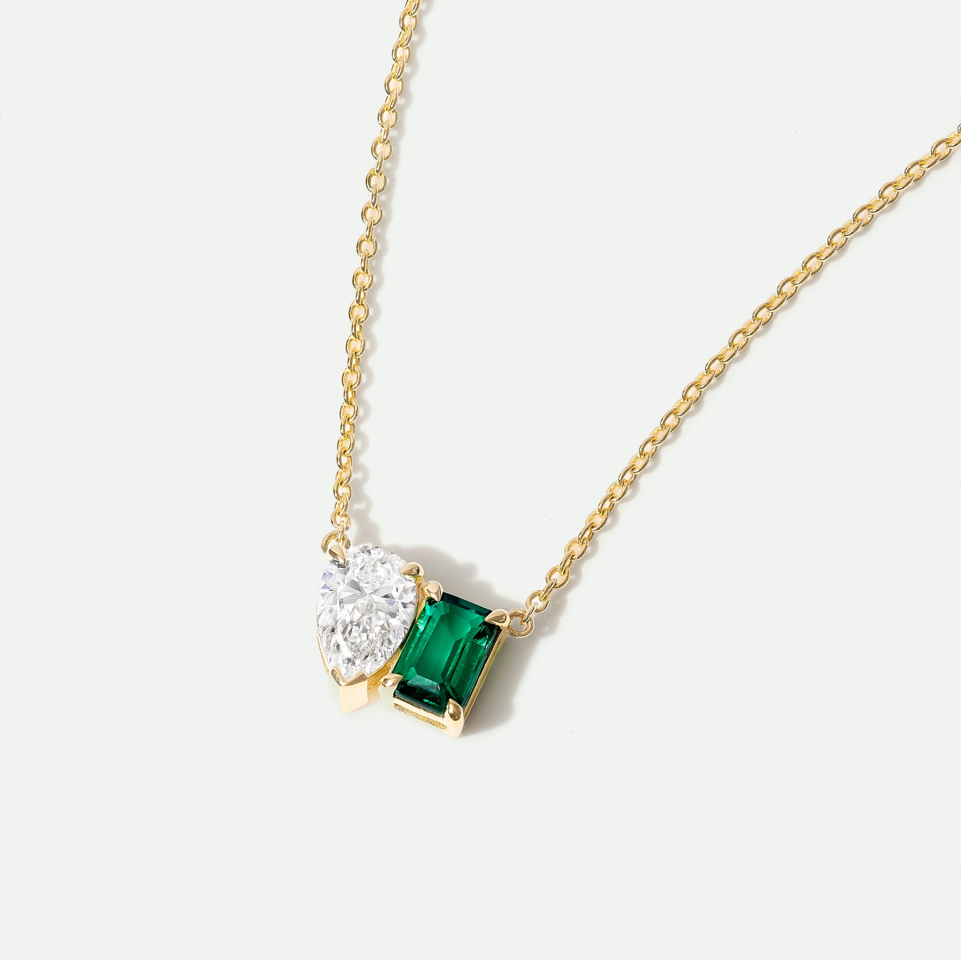 Elise | 9ct Yellow Gold 0.75ct Lab Grown Diamond and Created Emerald Toi et Moi Necklace