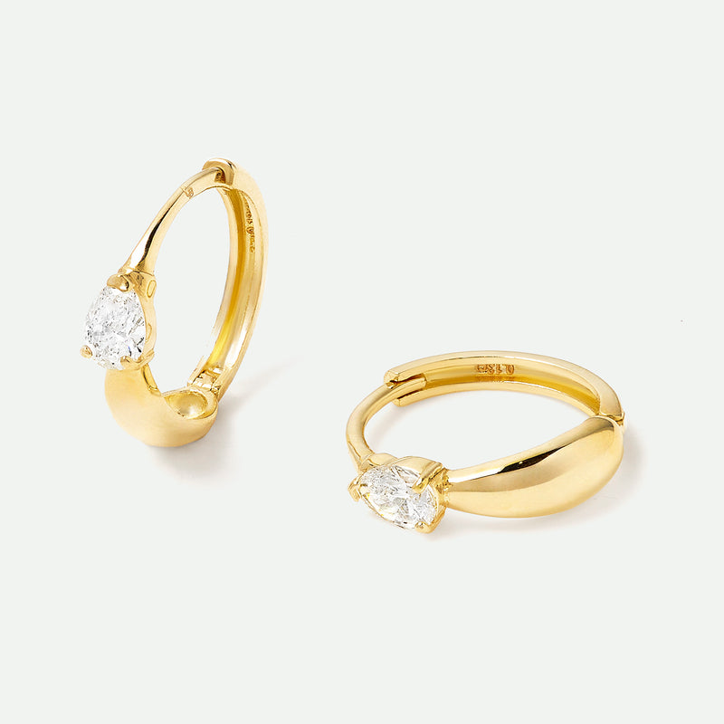 9ct Gold Pear Diamond Dome Huggie Hoop Earrings