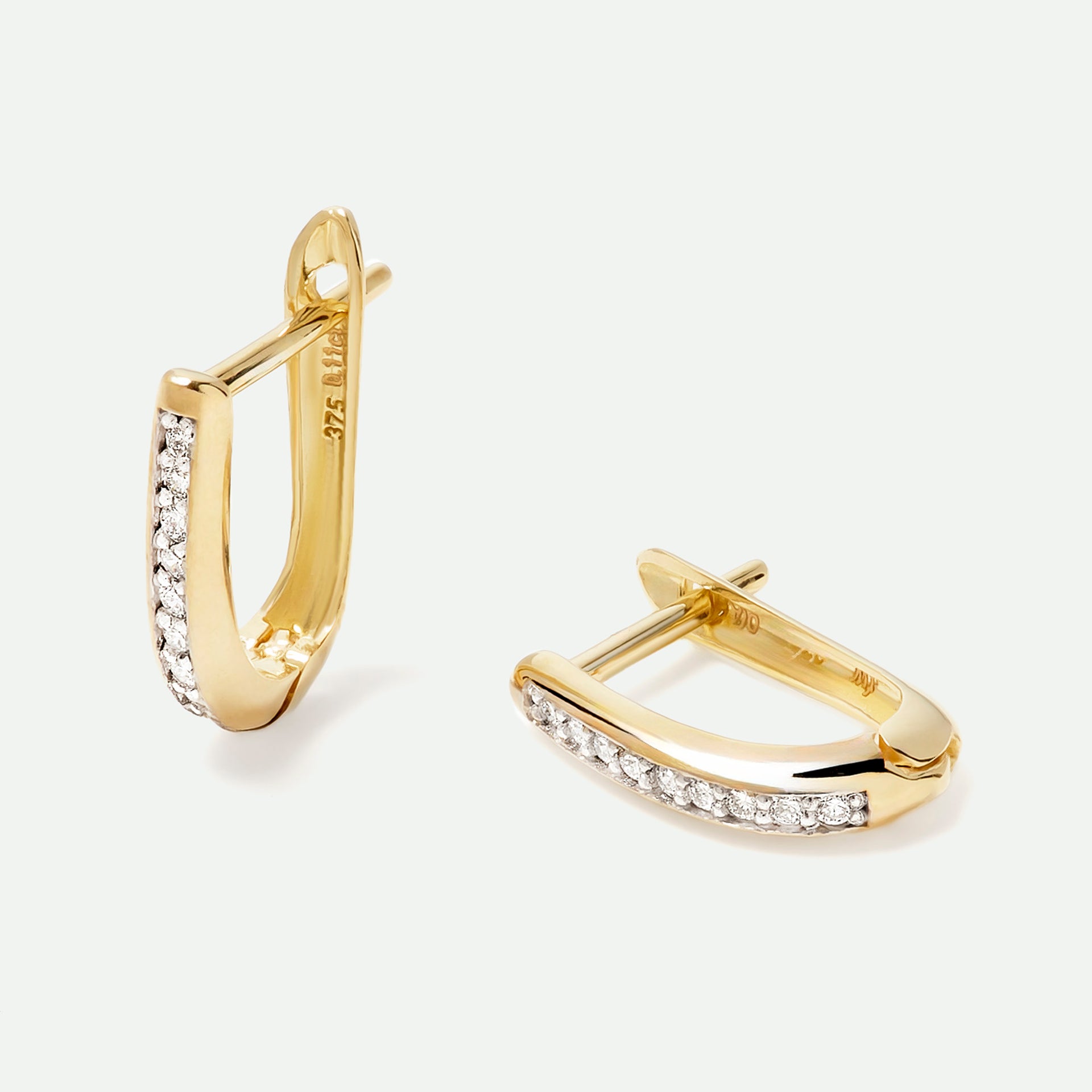 9ct Gold Diamond Linear Huggie Hoop Earrings