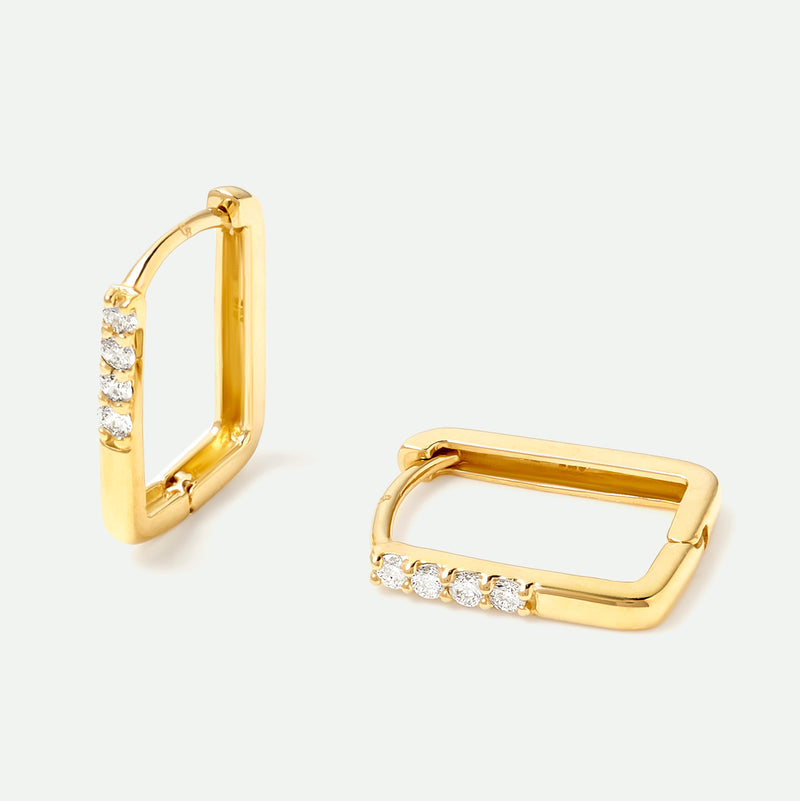 9ct Gold Diamond Rectangular Huggie Hoop Earrings