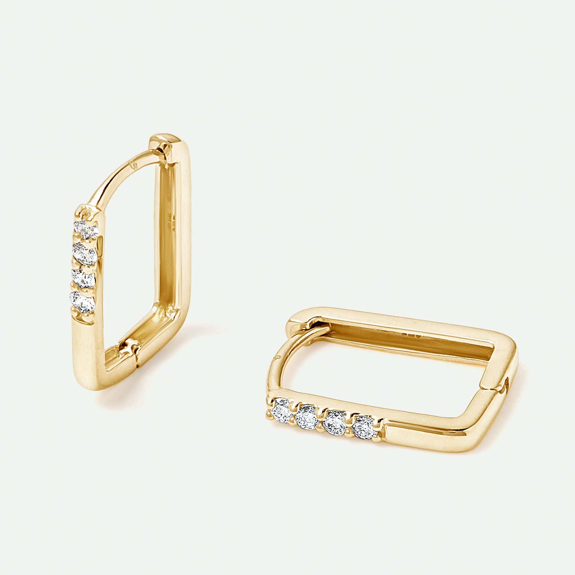 9ct Gold Lab Grown Diamond Rectangular Huggie Hoop Earrings