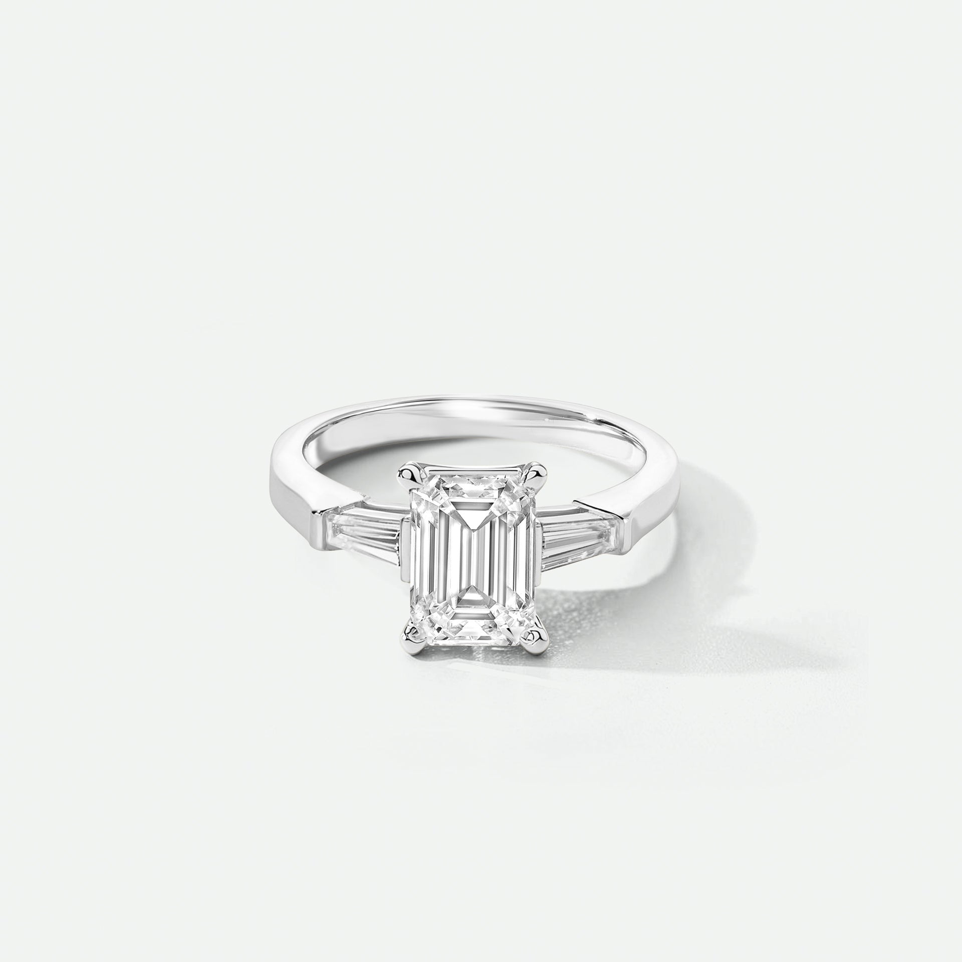 Elodie | 9ct White Gold 1.80ct tw. Emerald Cut and Tapered Baguettes Lab Grown Diamond Ring