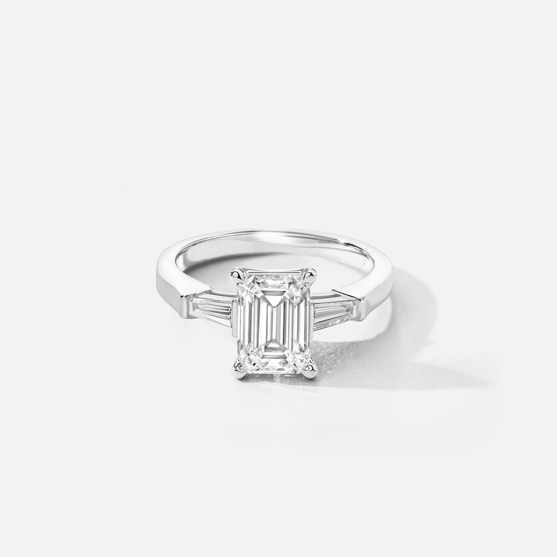 Elodie | 9ct White Gold 1.80ct tw. Emerald Cut and Tapered Baguettes Lab Grown Diamond Ring