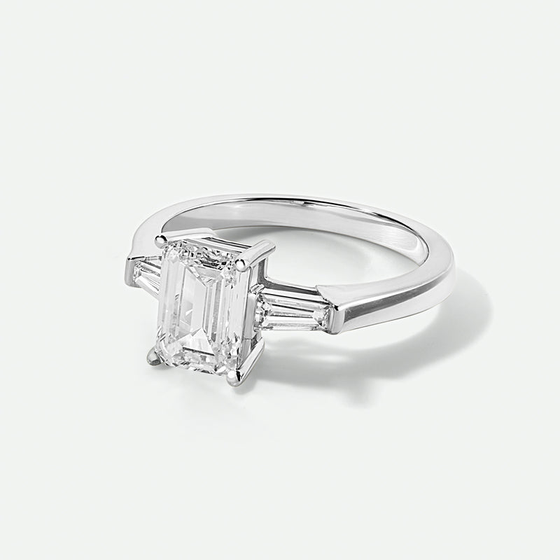Elodie | 9ct White Gold 1.80ct tw. Emerald Cut and Tapered Baguettes Lab Grown Diamond Ring