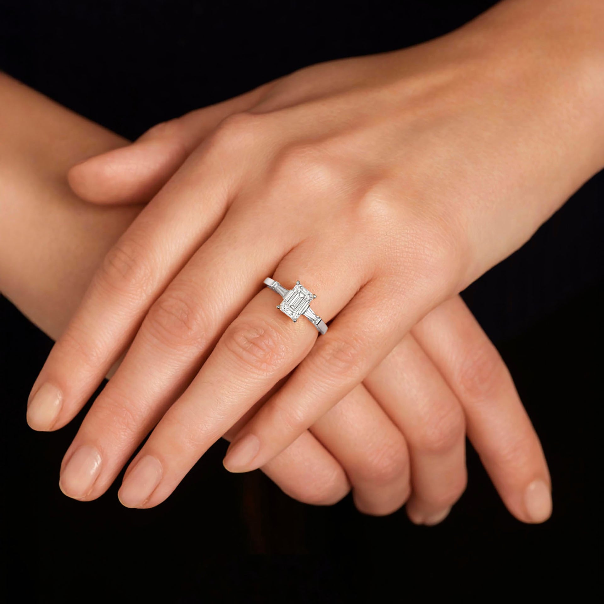 Elodie | 9ct White Gold 1.80ct tw. Emerald Cut and Tapered Baguettes Lab Grown Diamond Ring