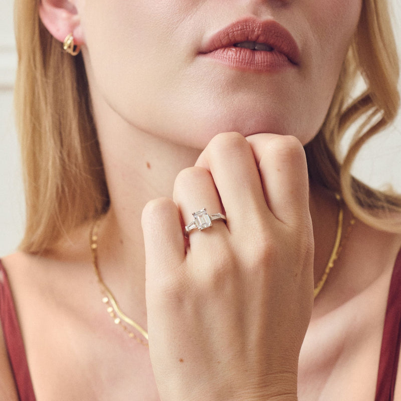 Elodie | 9ct White Gold 1.80ct tw. Emerald Cut and Tapered Baguettes Lab Grown Diamond Ring