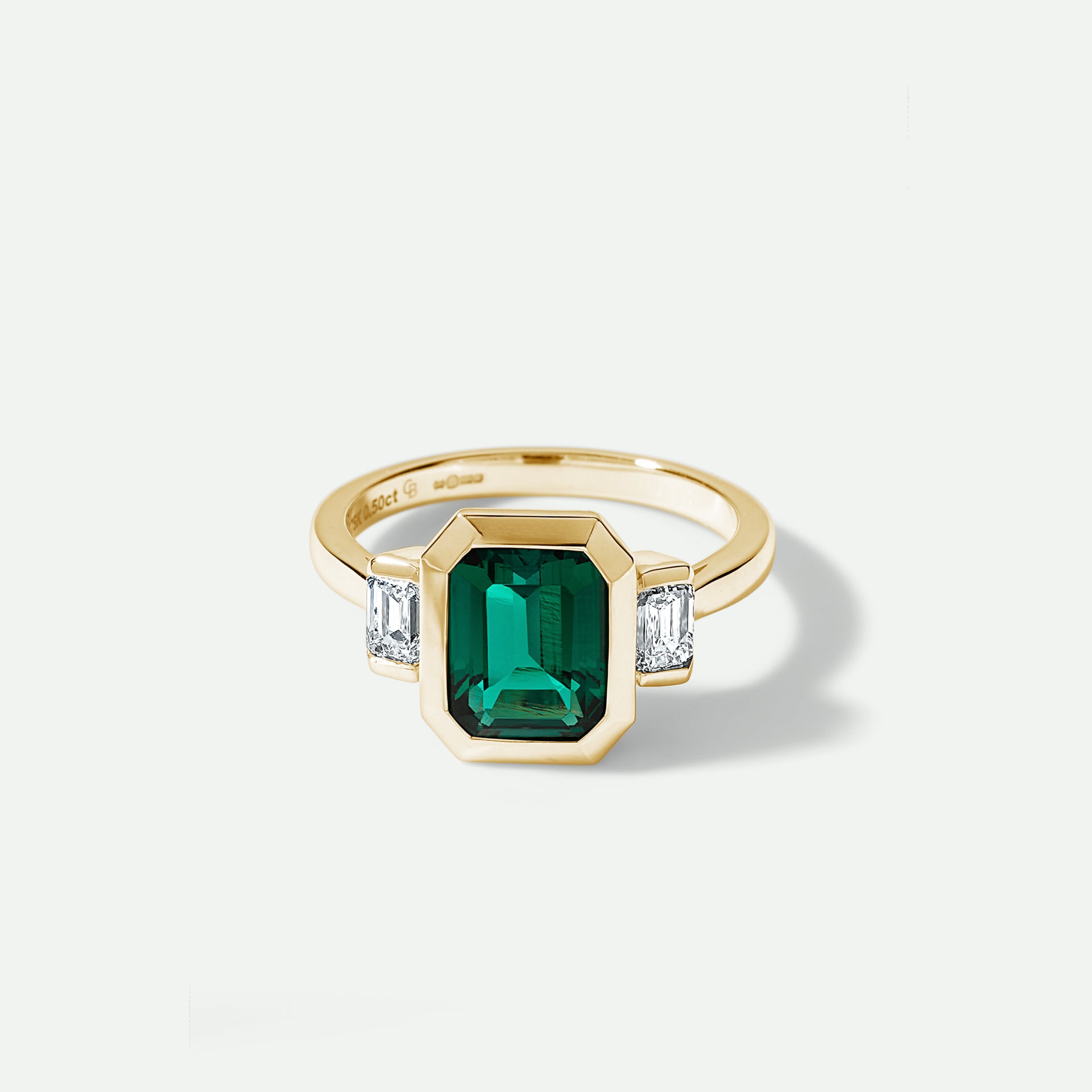 Astrid | 9ct Yellow Gold Created Emerald and 0.50ct tw. Lab Grown Diamond Trilogy