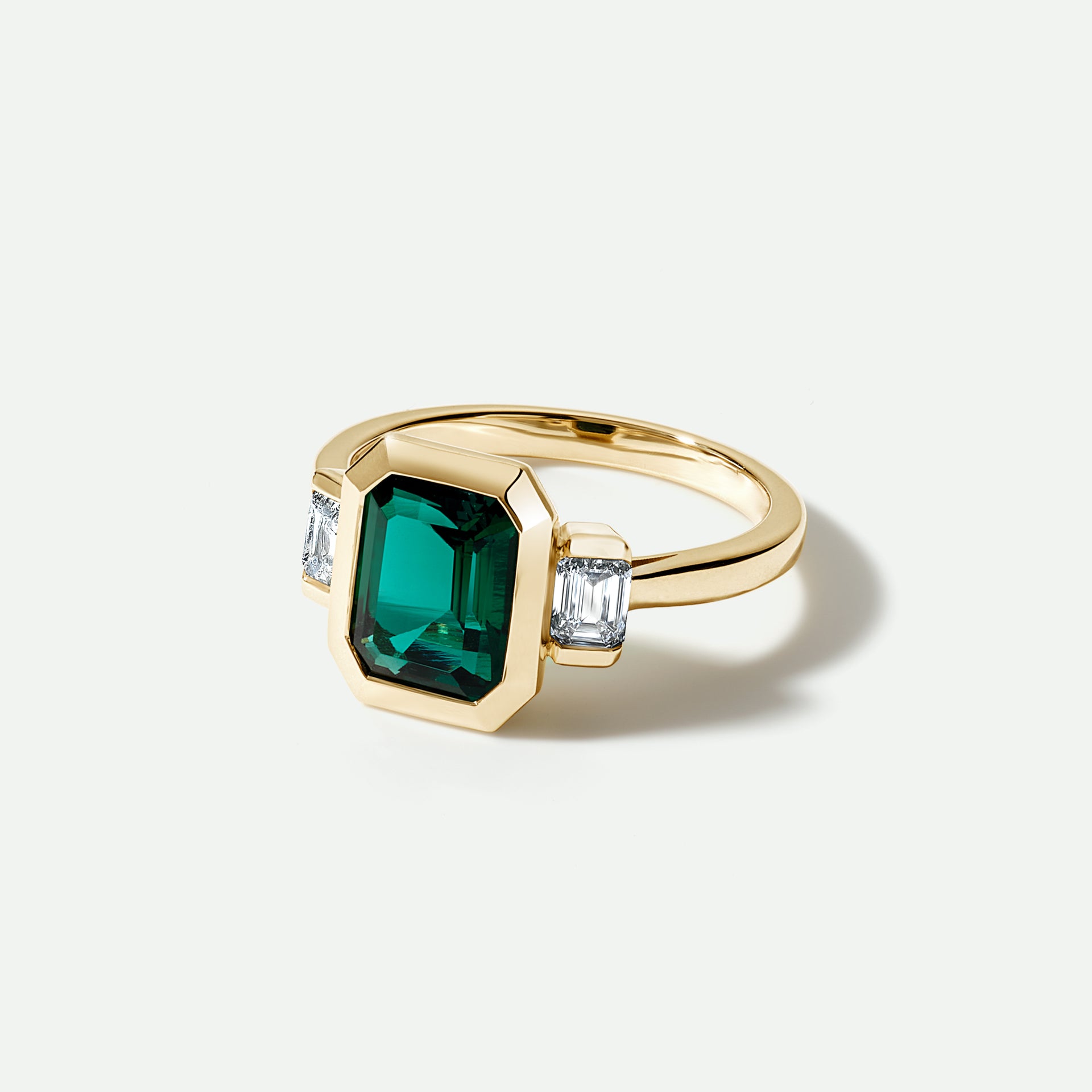 Astrid | 9ct Yellow Gold Created Emerald and 0.50ct tw. Lab Grown Diamond Trilogy