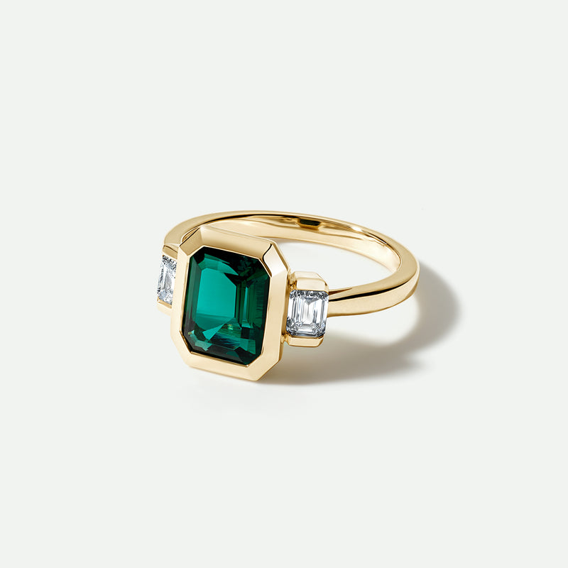 Astrid | 9ct Yellow Gold Created Emerald and 0.50ct tw. Lab Grown Diamond Trilogy
