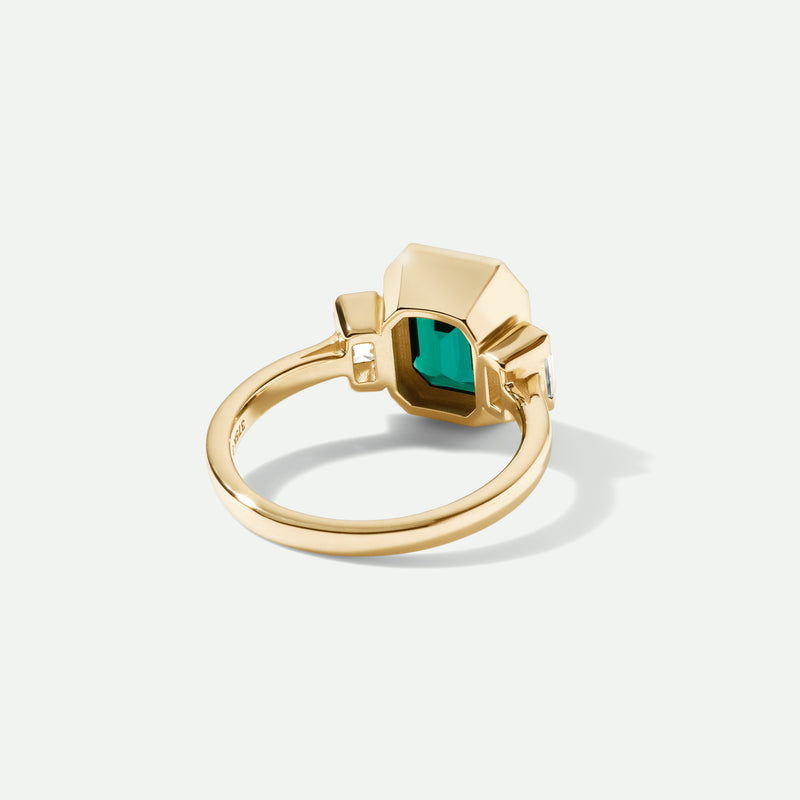 Astrid | 9ct Yellow Gold Created Emerald and 0.50ct tw. Lab Grown Diamond Trilogy
