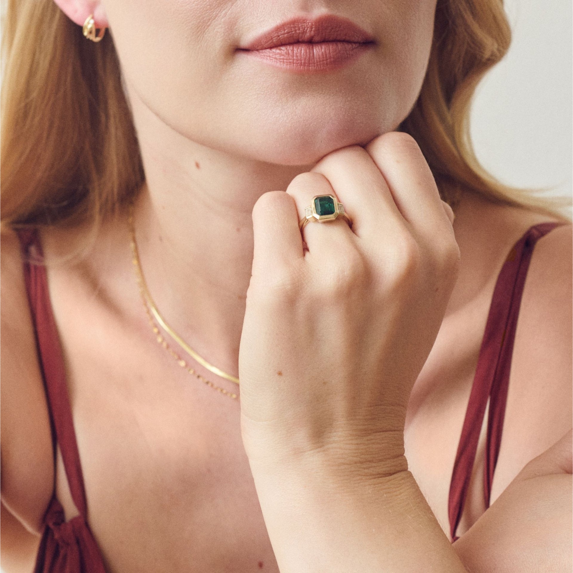Astrid | 9ct Yellow Gold Created Emerald and 0.50ct tw. Lab Grown Diamond Trilogy