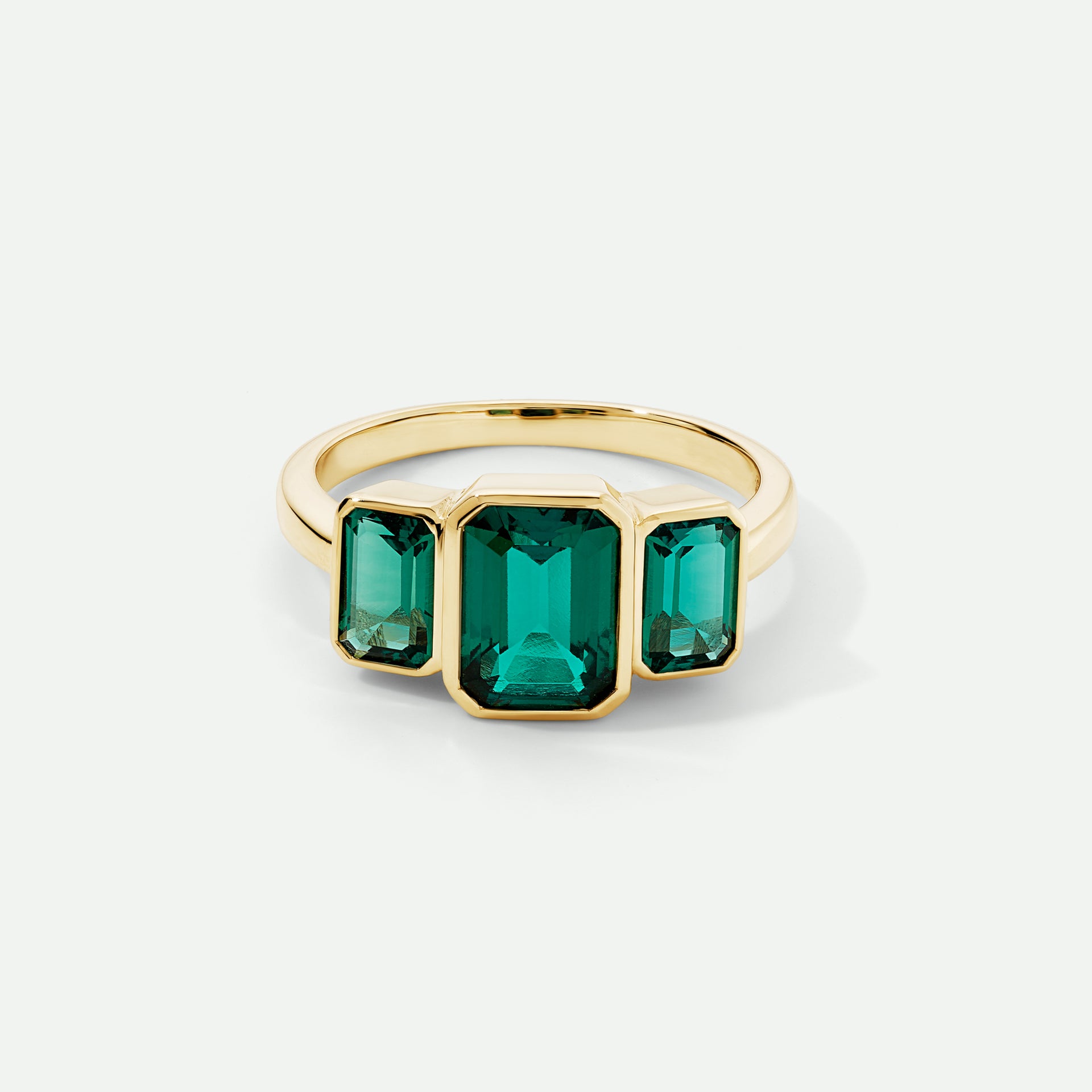 Cleo | 9ct Yellow Gold Created Emerald Trilogy Ring