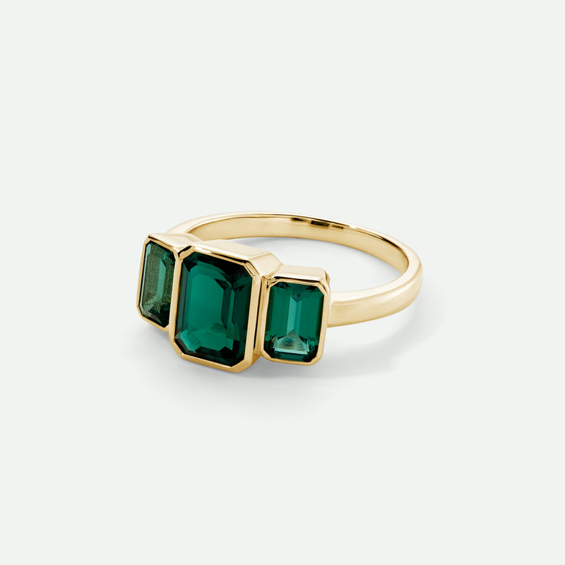 Cleo | 9ct Yellow Gold Created Emerald Trilogy Ring