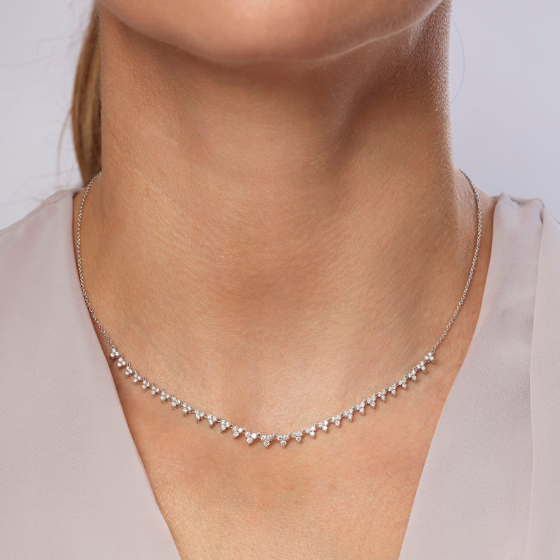 Beatrice | 9ct Yellow Gold 1.14ct tw. Trio Clusters Half Tennis Necklace 18 Inches