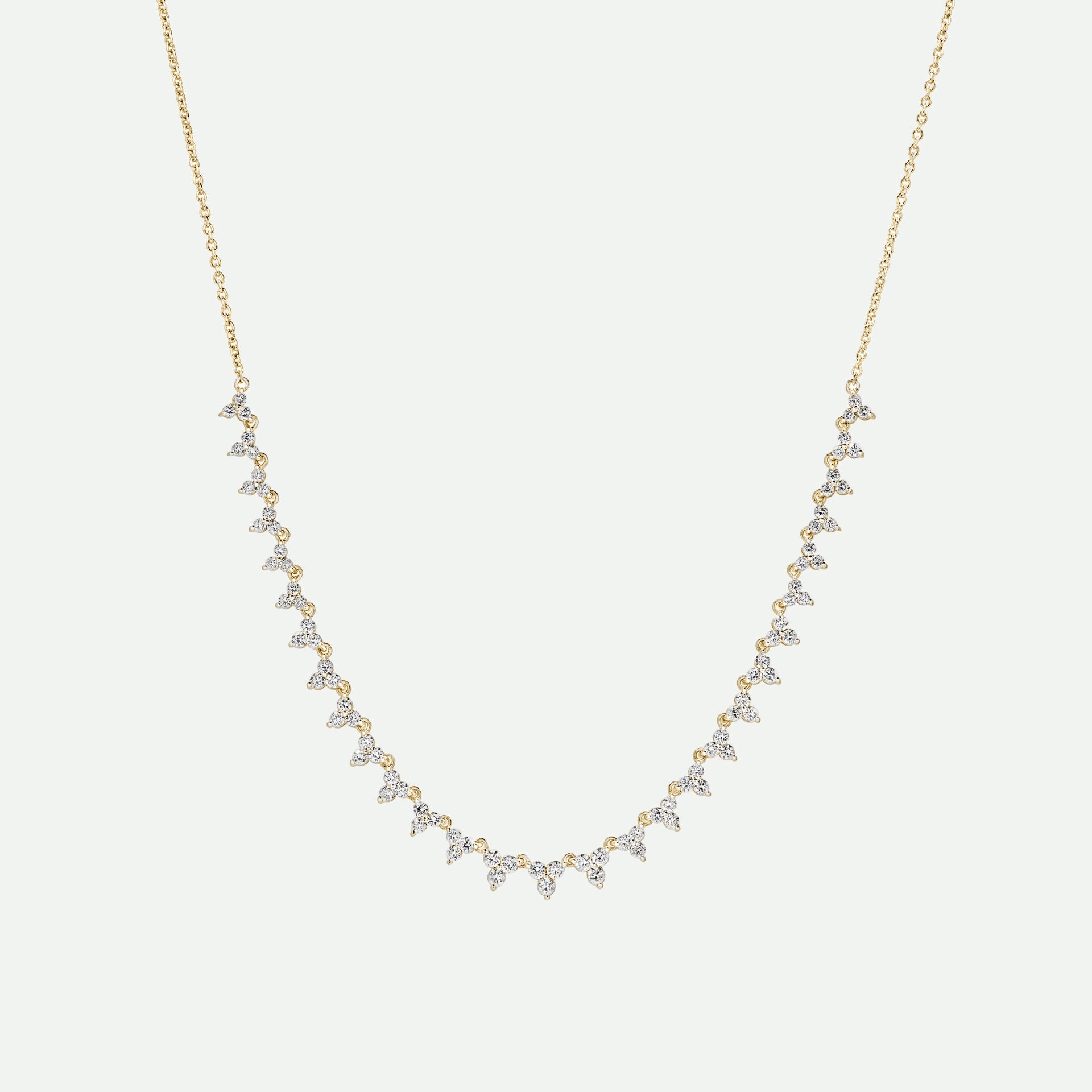 Beatrice | 9ct Yellow Gold 1.14ct tw. Trio Clusters Half Tennis Necklace 18 Inches