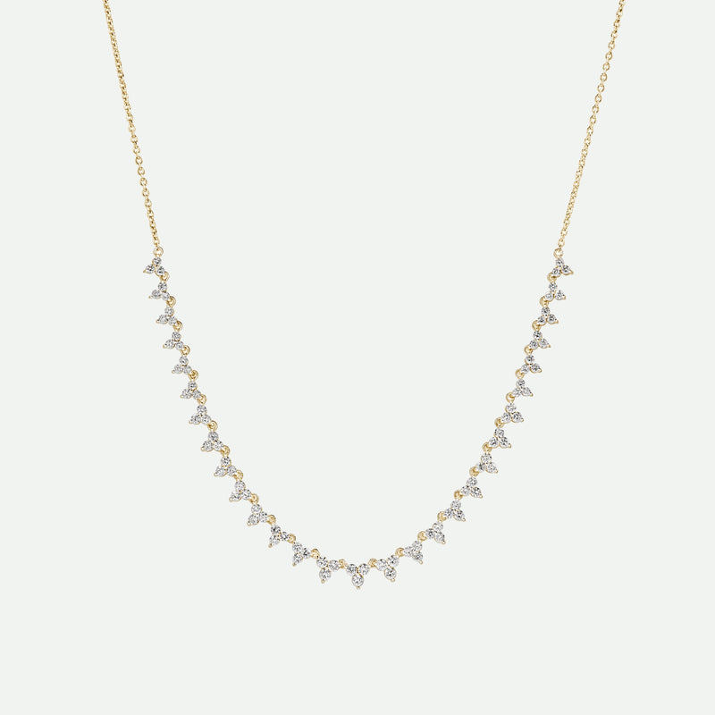 Beatrice | 9ct Yellow Gold 1.14ct tw. Trio Clusters Half Tennis Necklace 18 Inches