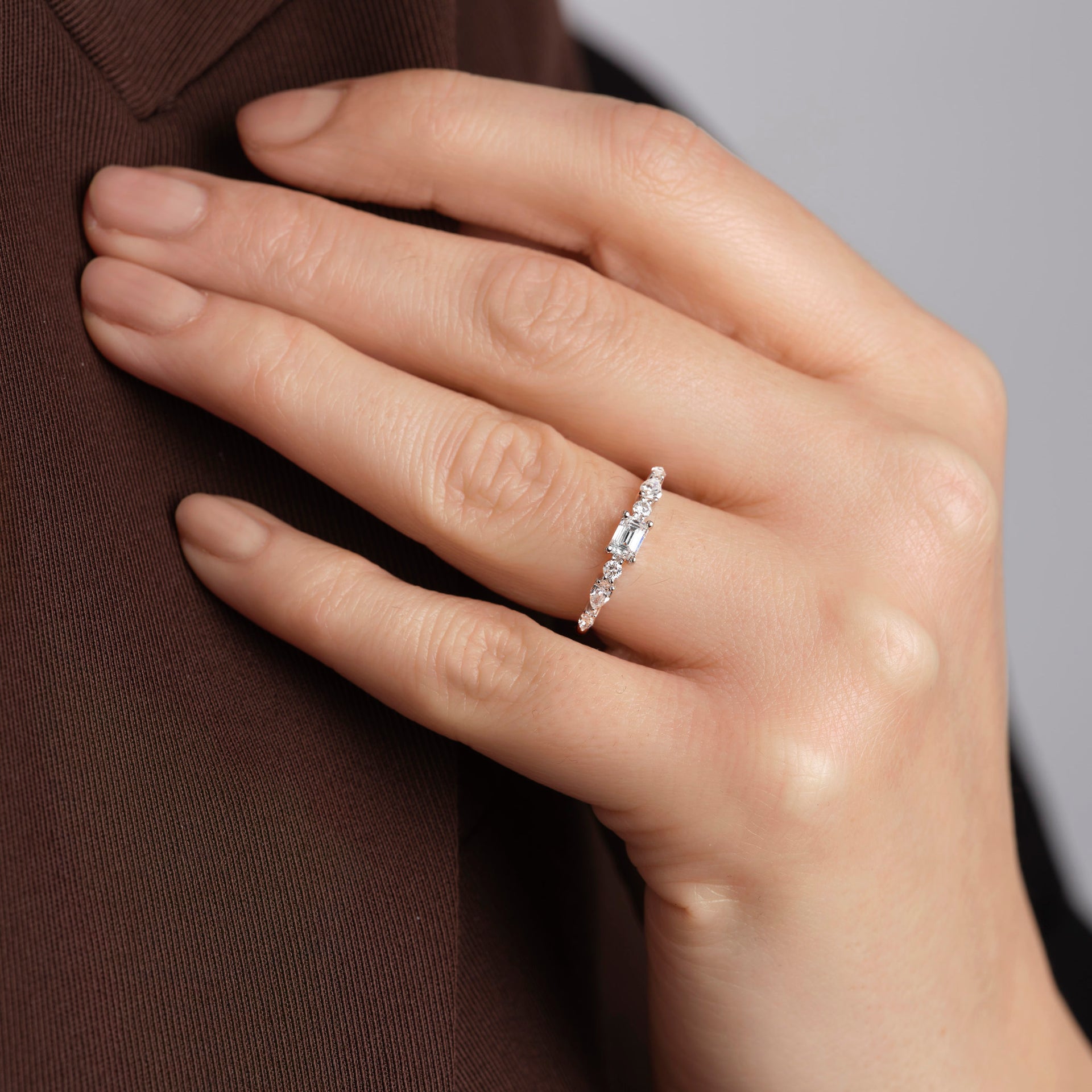 Constance | 9ct White Gold 0.55ct tw. Lab Grown Diamond East-West Emerald Cut Ring