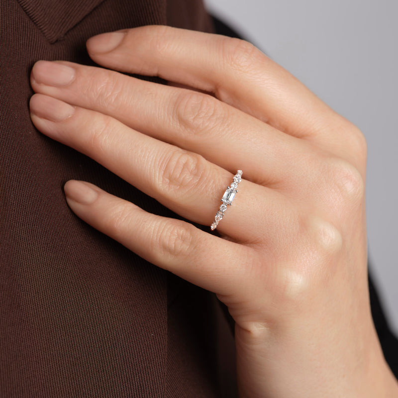 Constance | 9ct White Gold 0.55ct tw. Lab Grown Diamond East-West Emerald Cut Ring