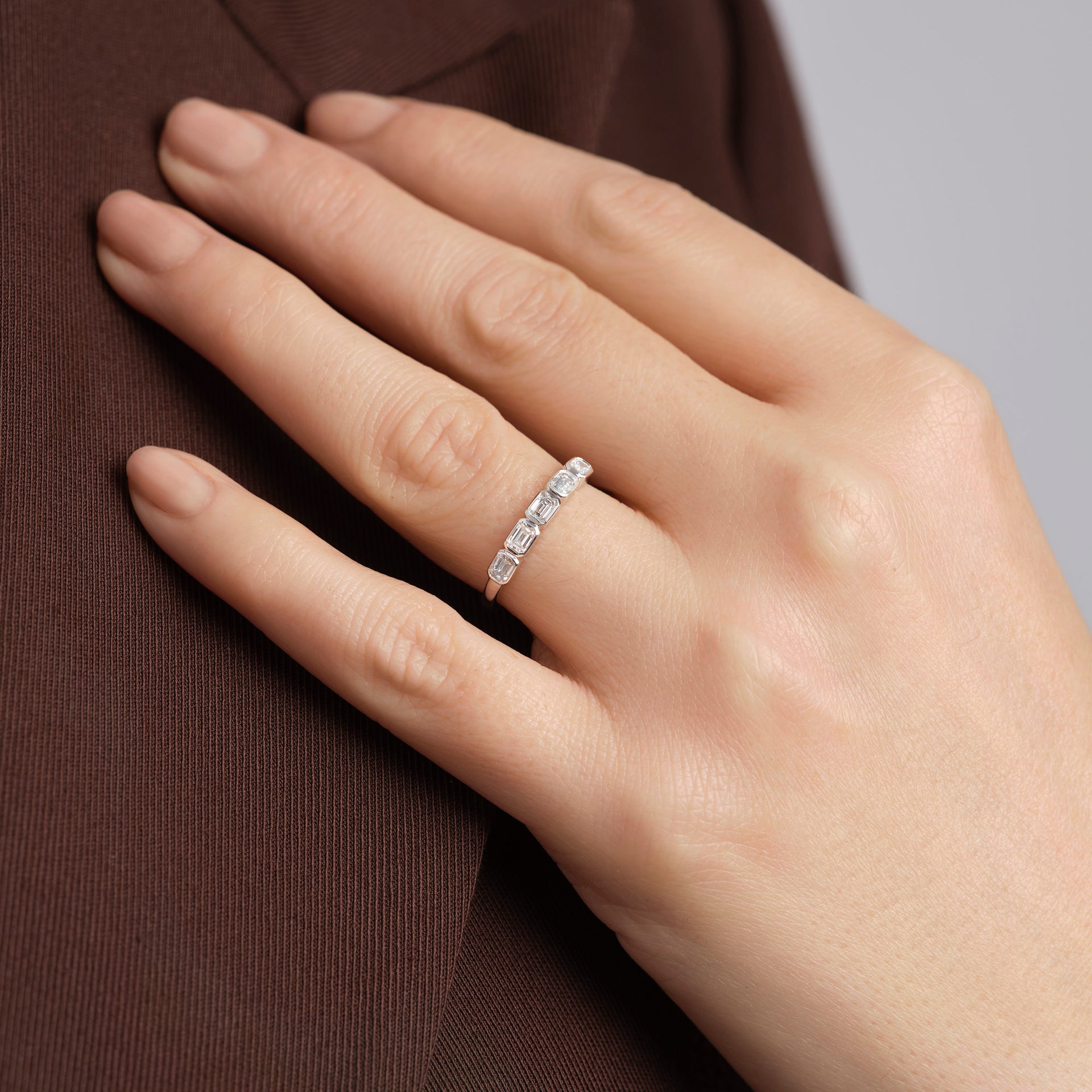 Beatrix | 9ct White Gold 0.53ct tw. Lab Grown Diamond Emerald Cut 5 Stone Band Ring