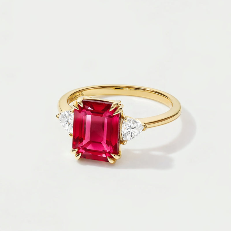 Cassie | 9ct Yellow Gold Created Ruby and 0.36ct tw Lab Grown Diamond Ring