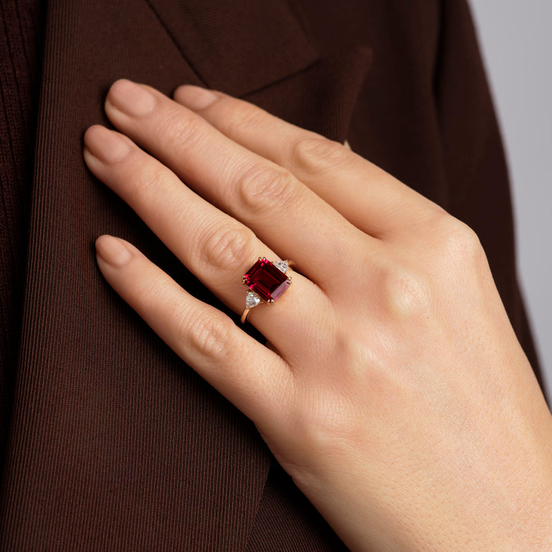 Cassie | 9ct Yellow Gold Created Ruby and 0.36ct tw Lab Grown Diamond Ring