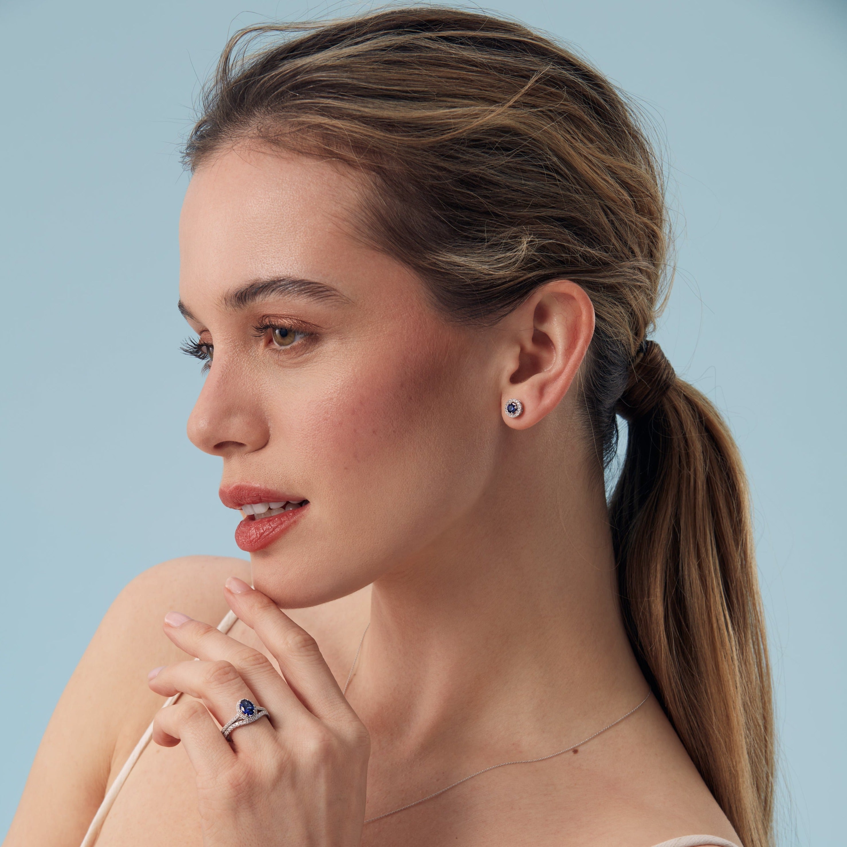 LabCreated Sapphire Earrings RoundCut 14K White Gold  Jared