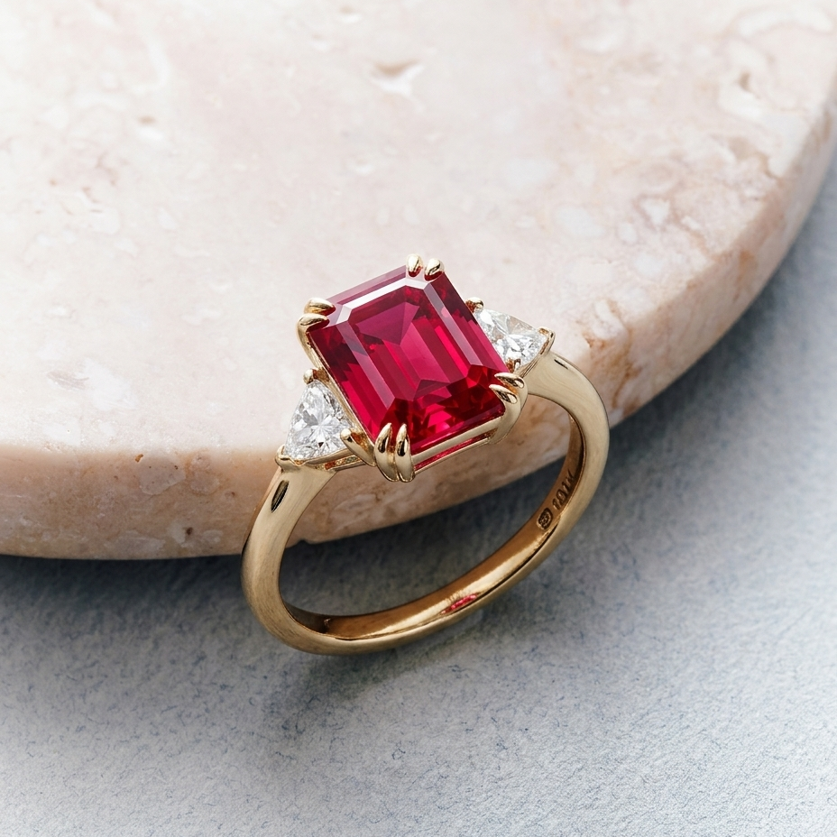 Cassie | 9ct Yellow Gold Created Ruby and 0.36ct tw Lab Grown Diamond Ring