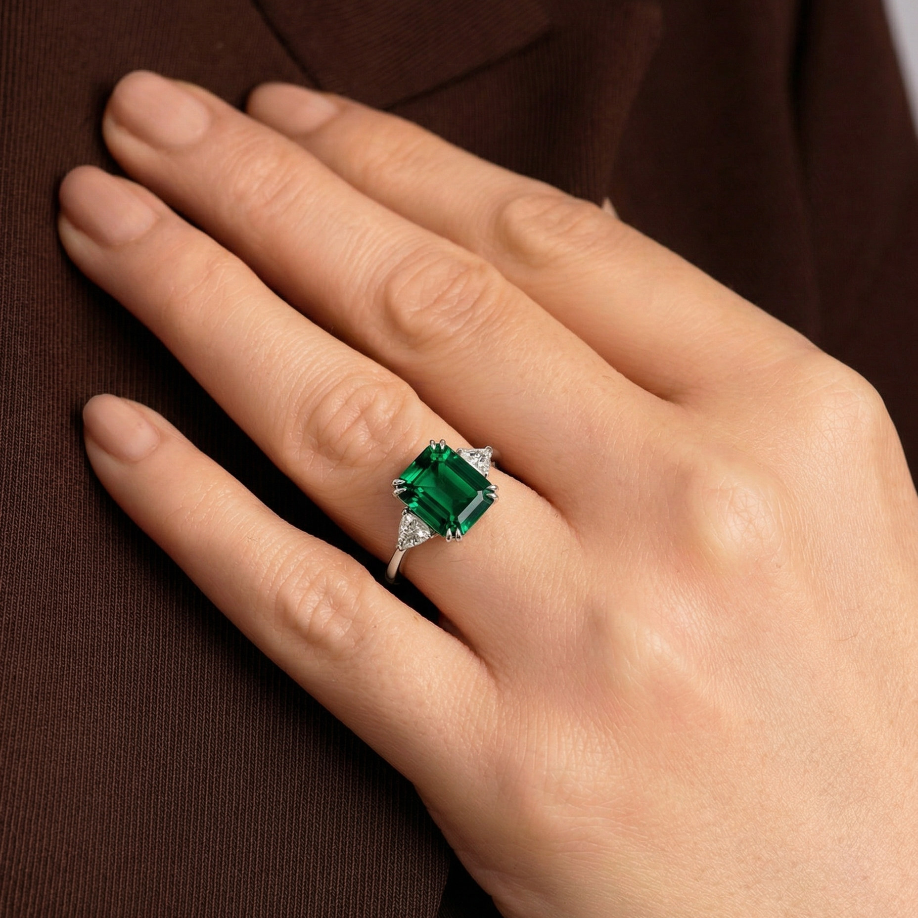 Cassie | 9ct White Gold Created Emerald and 0.36ct tw Lab Grown Diamond Ring