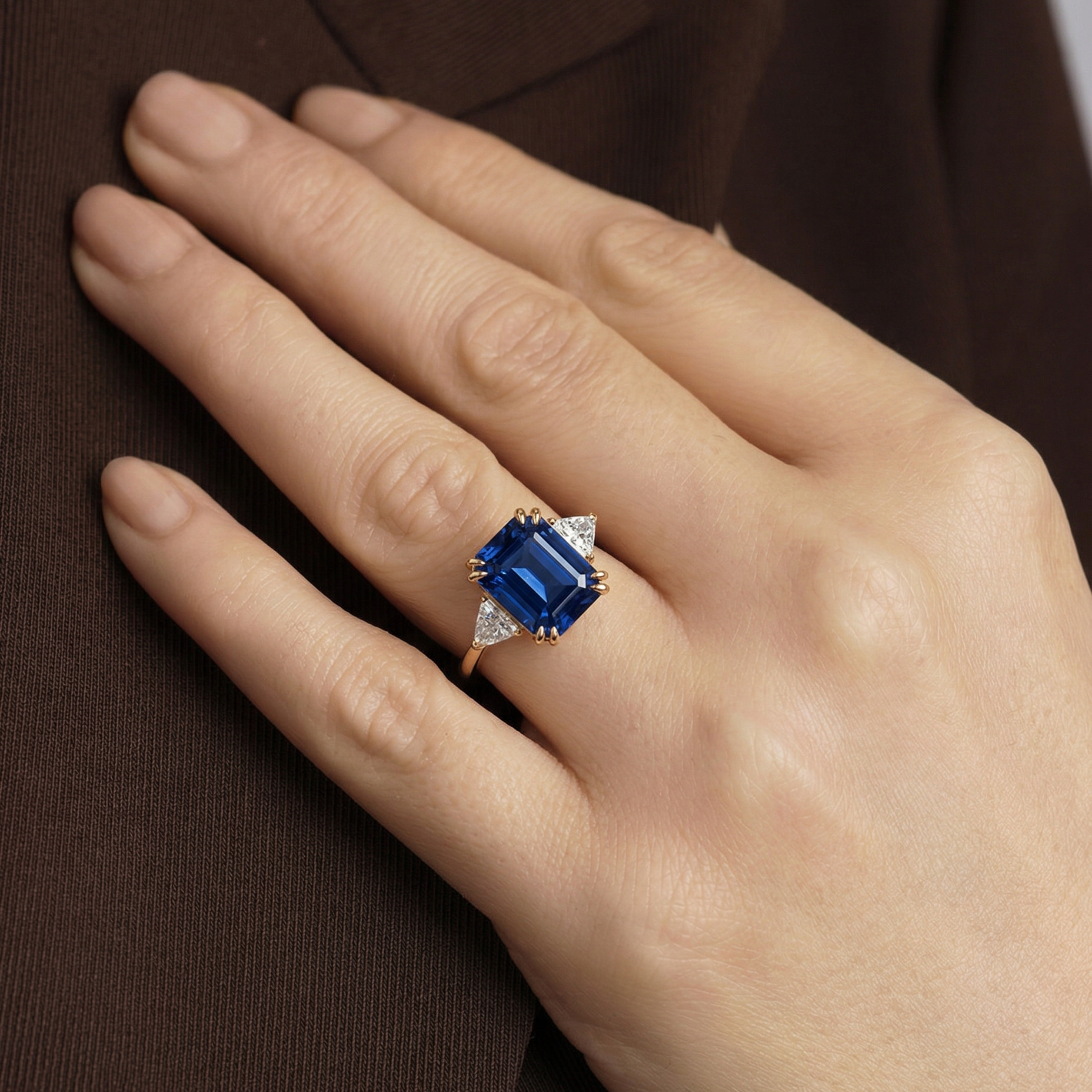 Cassie | 9ct Yellow Gold Created Sapphire and 0.36ct tw Lab Grown Diamond Ring
