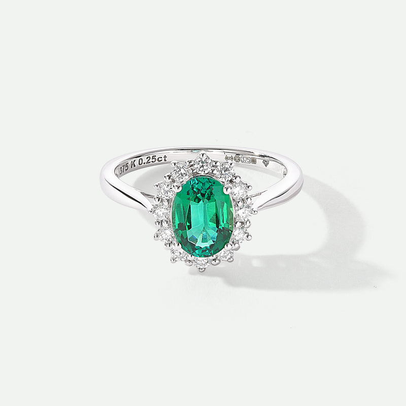 Cate | 9ct White Gold 0.25ct tw Lab Grown Emerald and Diamond Ring