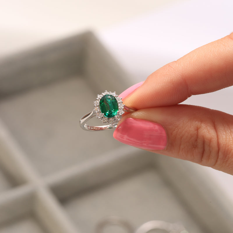 Cate | 9ct White Gold 0.25ct tw Lab Grown Emerald and Diamond Ring