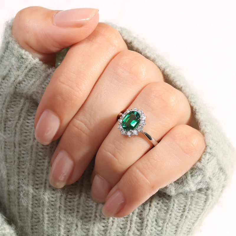 Cate | 9ct White Gold 0.25ct tw Lab Grown Emerald and Diamond Ring