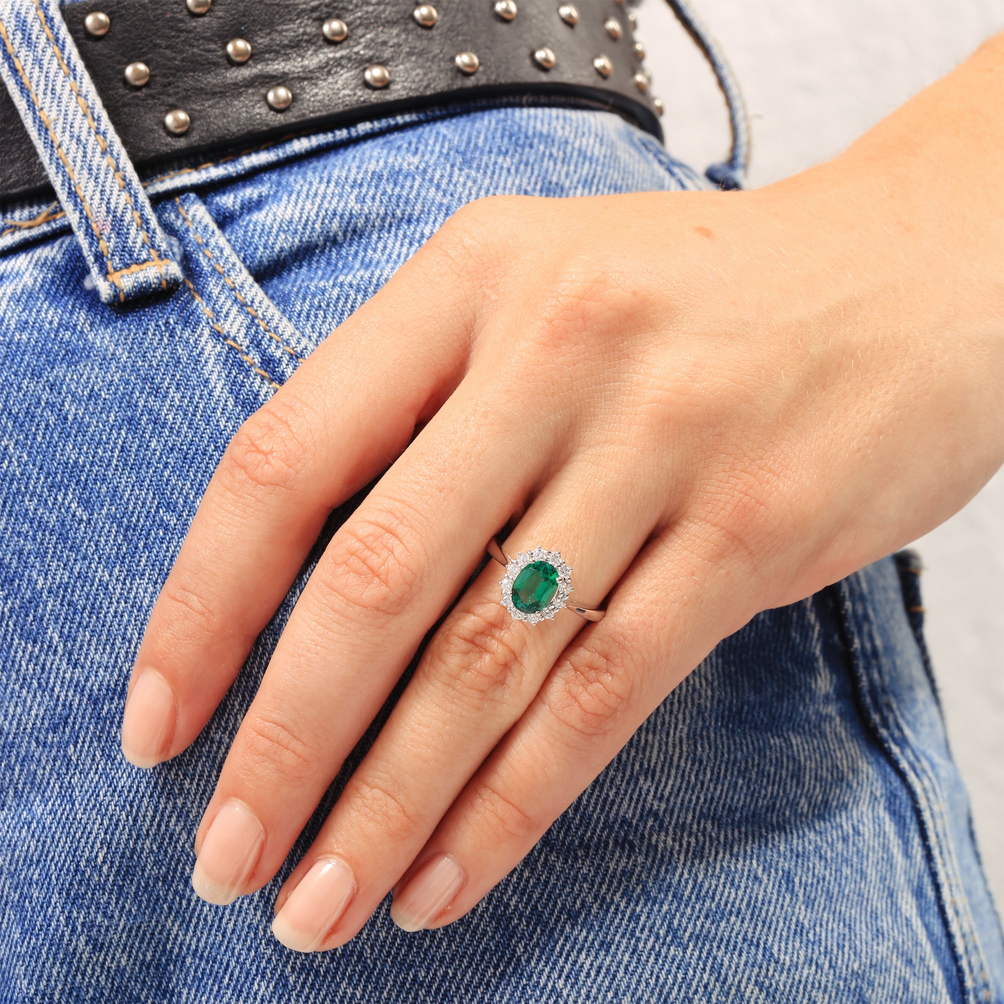 Lab created deals emerald diamond ring