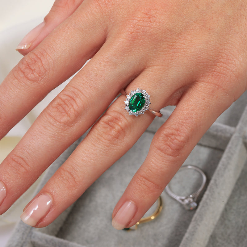 Cate | 9ct White Gold 0.25ct tw Lab Grown Emerald and Diamond Ring