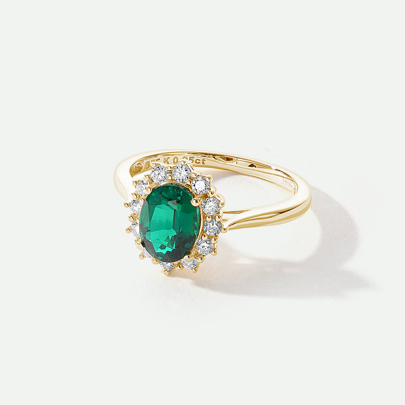 Cate | 9ct Yellow Gold 0.25ct tw Lab Grown Diamond and Created Emerald Ring