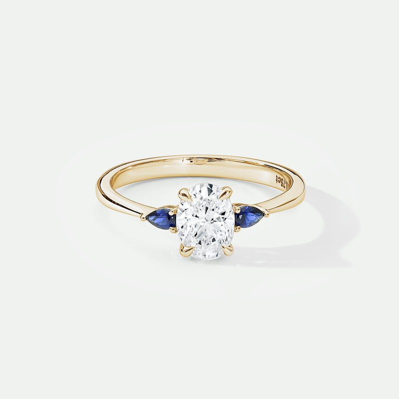Rebecca | 9ct Yellow Gold 0.75ct tw Oval Lab Grown Diamond and Created Sapphire Ring