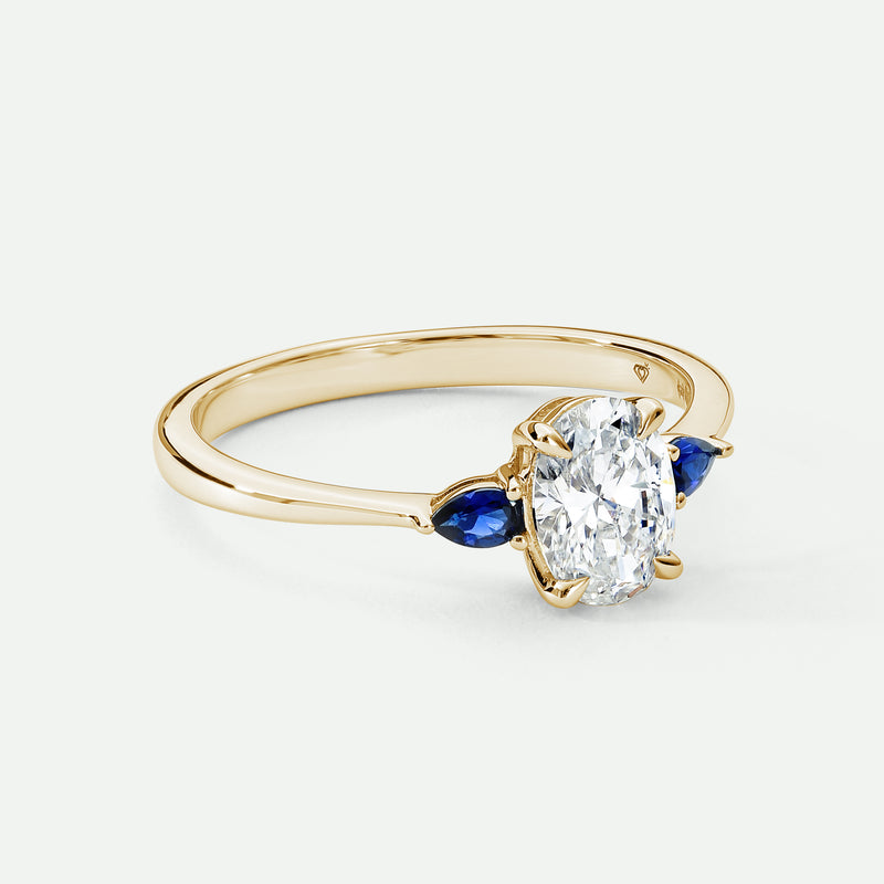 Rebecca | 9ct Yellow Gold 0.75ct tw Oval Lab Grown Diamond and Created Sapphire Ring