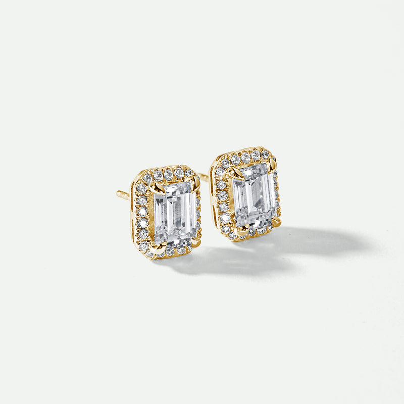 Lena | 18ct Yellow Gold 2.25ct tw Lab Grown Diamond Emerald Halo Stud Earrings